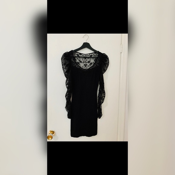 Fashion 80s esque Gothic Black Lace Mini Dress - Picture 3 of 7